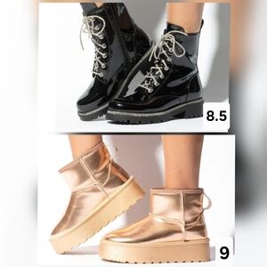 Black Patent Leather Lace-Up Boots